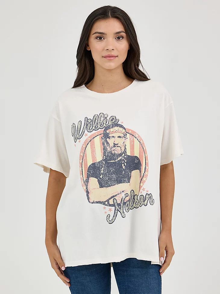 damen wrangler willie nelson oversized band t-shirt marshmallow