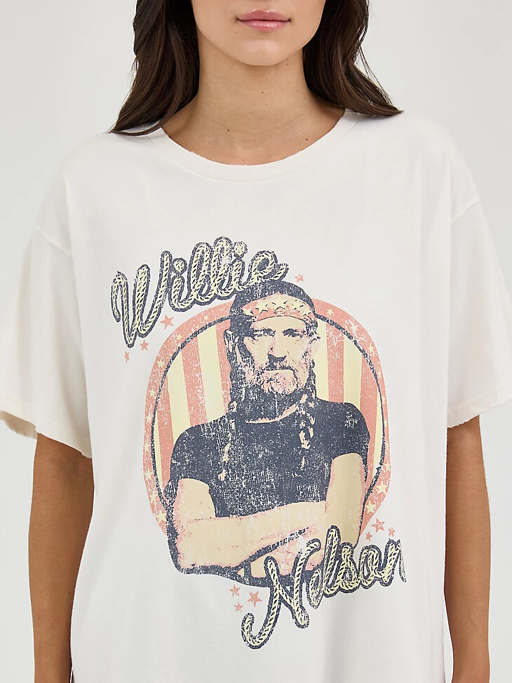 damen wrangler willie nelson oversized band t-shirt marshmallow