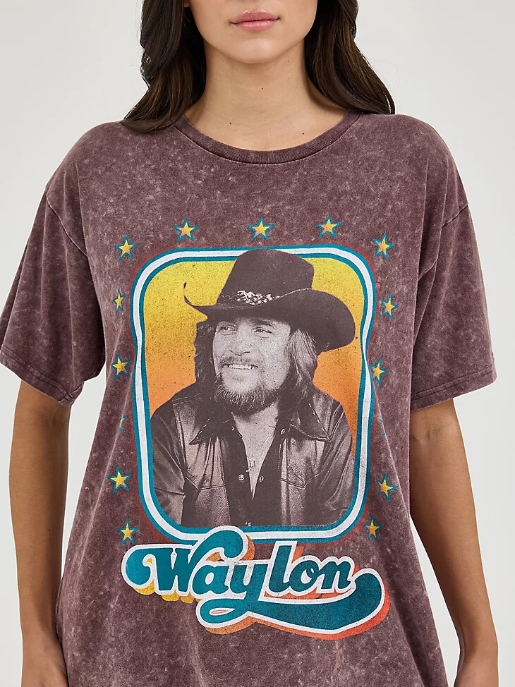 damen wrangler waylon jennings oversized band tee fudge comet wash