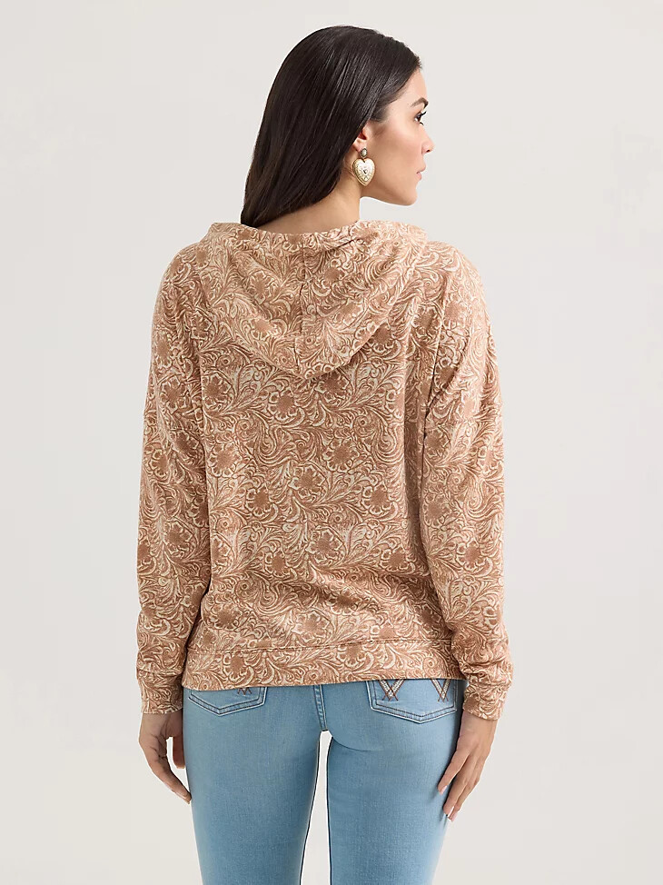 wrangler damen-kapuzenpullover mit geometrischem muster lockerer passform wellenmuster hellbraun