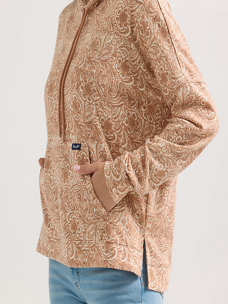 wrangler damen-kapuzenpullover mit geometrischem muster lockerer passform wellenmuster hellbraun