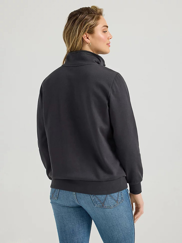 wrangler long live cowboys damen-pullover mit viertelreißverschluss schwarz
