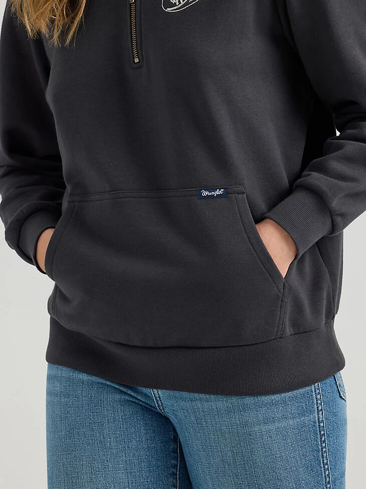 wrangler long live cowboys damen-pullover mit viertelreißverschluss schwarz