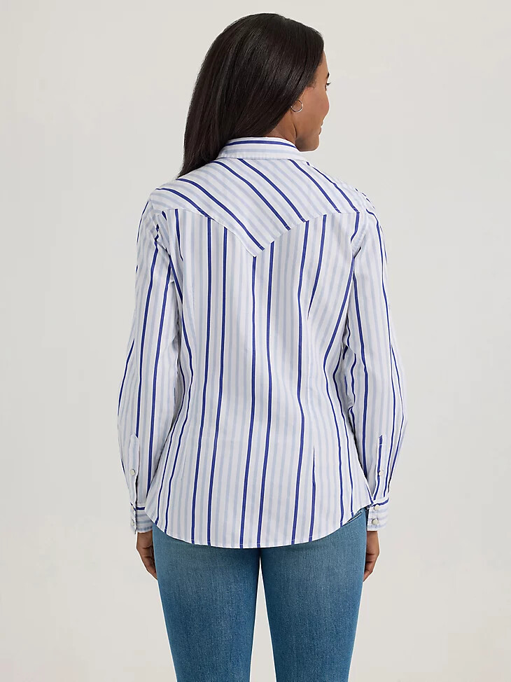 wrangler westernhemd für damen allzweck mit druckknöpfen blauer kontraststreifen