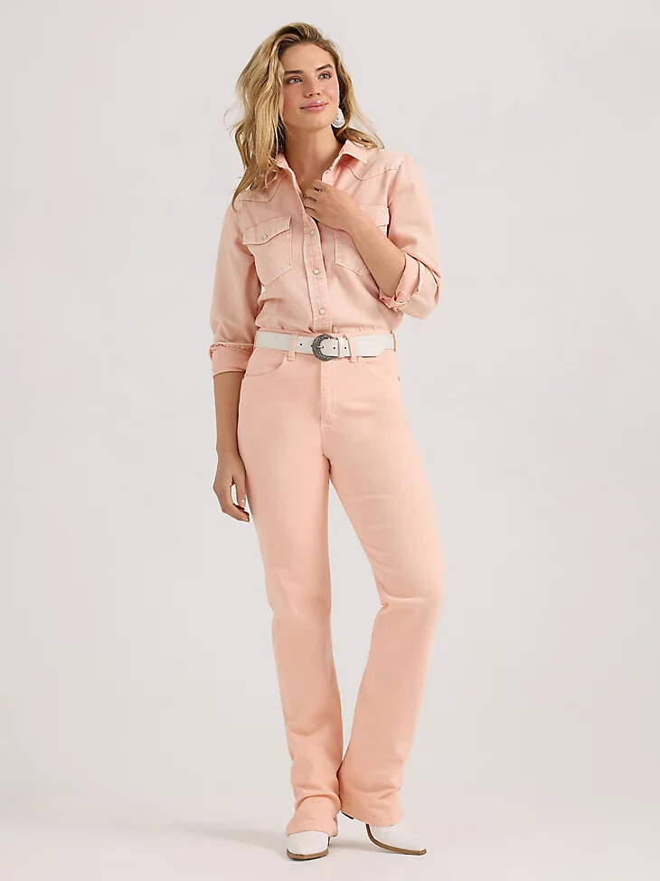 wrangler colorwash slim western-hemd mit druckknöpfen für damen rosa