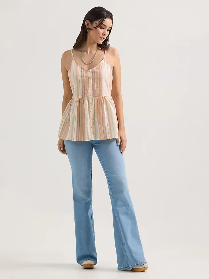 wrangler tanktop mit druckknopfverschluss vorne peplum-muster sandfarben gestreift