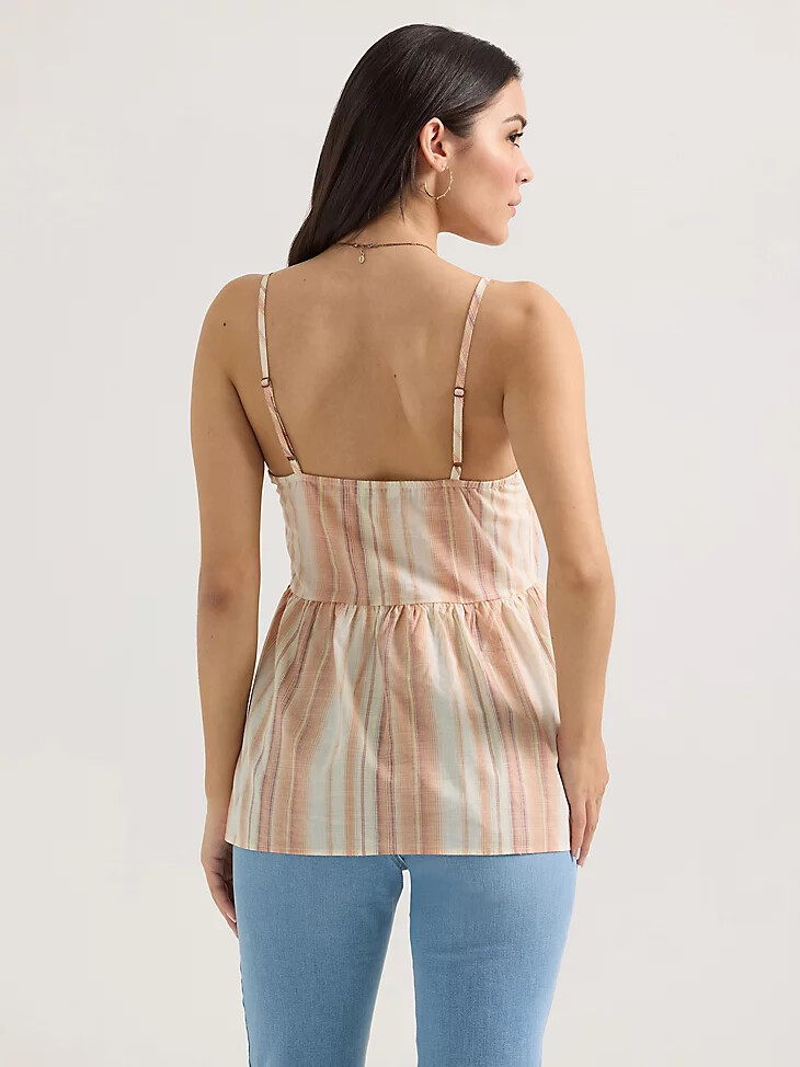 wrangler tanktop mit druckknopfverschluss vorne peplum-muster sandfarben gestreift