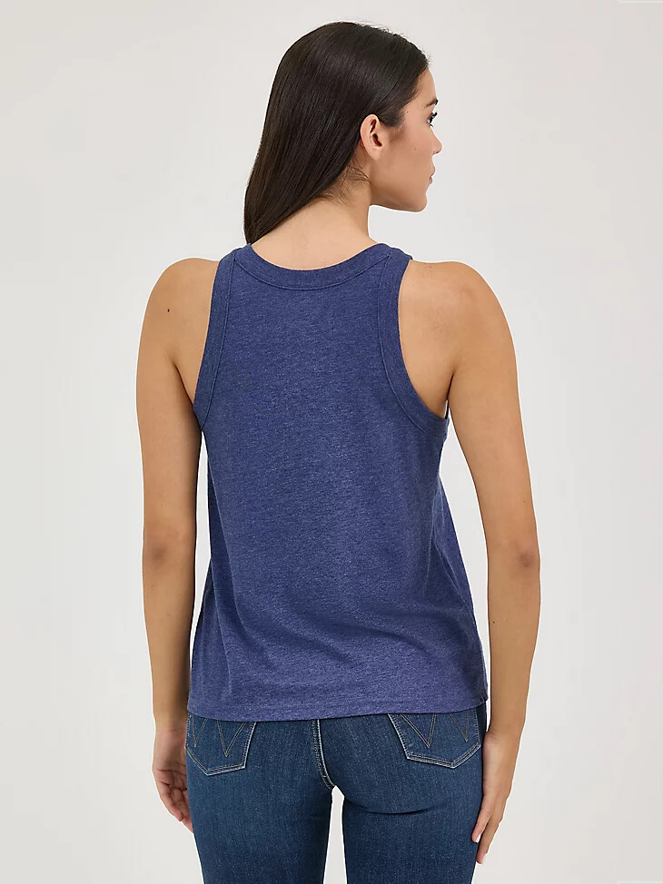 damen wrangler western graphic goddess tanktop marineblau diamant