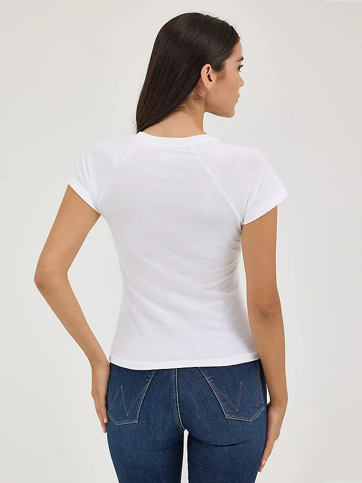 wrangler shrunken western raglan-t-shirt für damen lets go rodeoweiß