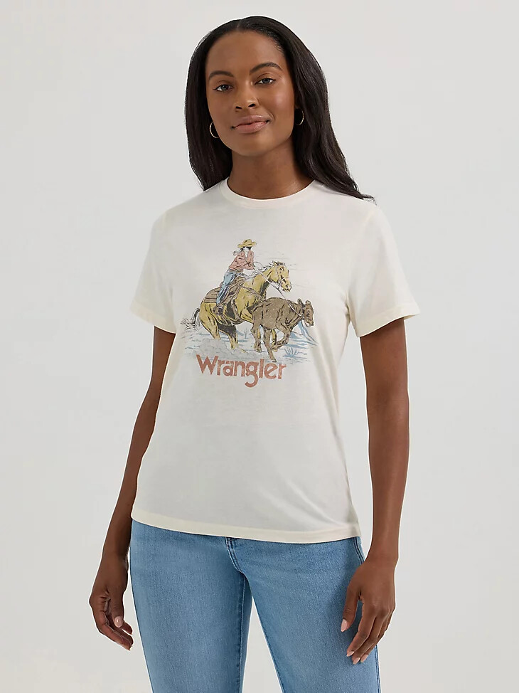 damen wrangler logo cowboy regular fit t-shirt weiß meliert