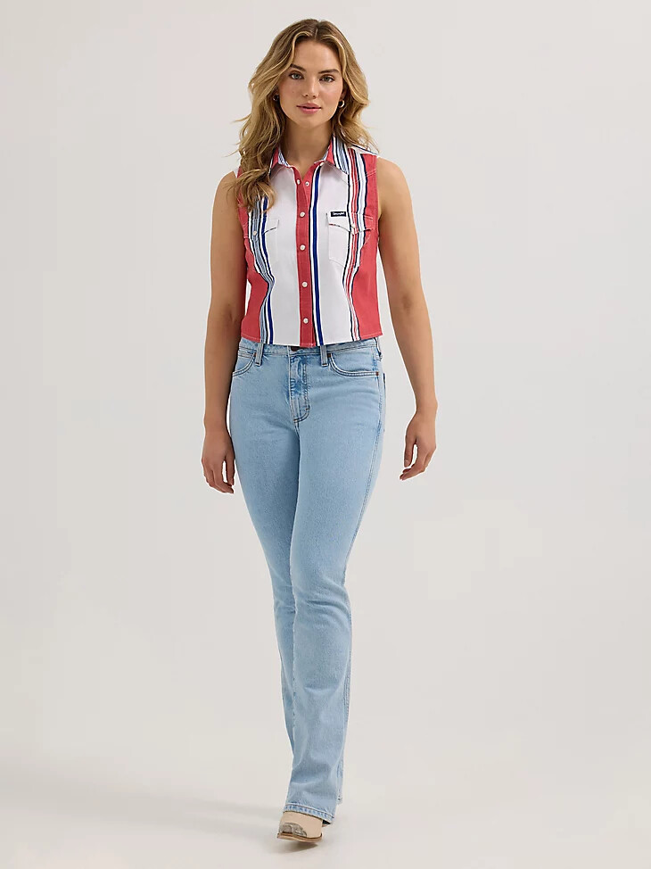 wrangler brushpopper stripe slim crop snap tanktop für damen rotweißblau