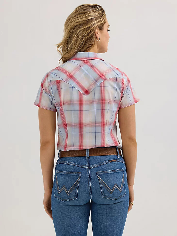 damen essential kurzarm-karo-western-top mit druckknöpfen in pastellfarben für den sommer