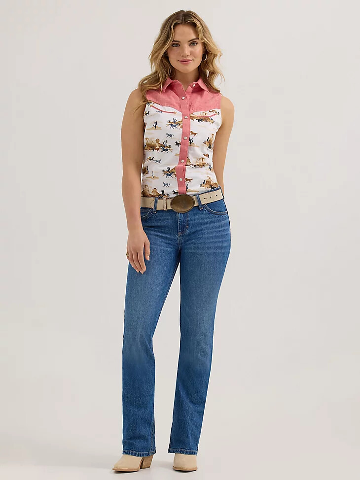 damen wrangler desert slim western snap tank red desert