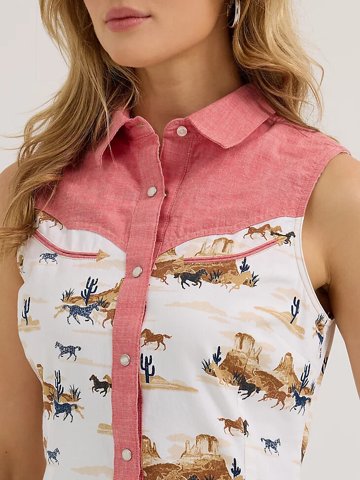damen wrangler desert slim western snap tank red desert