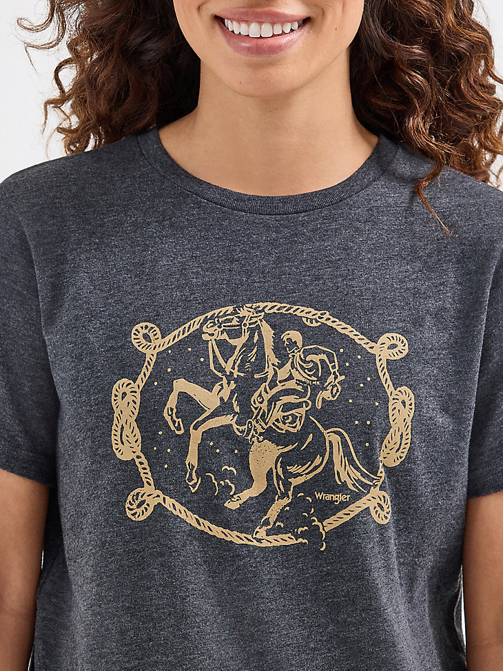 damen-t-shirt mit seil-cowboy-grafik jet black