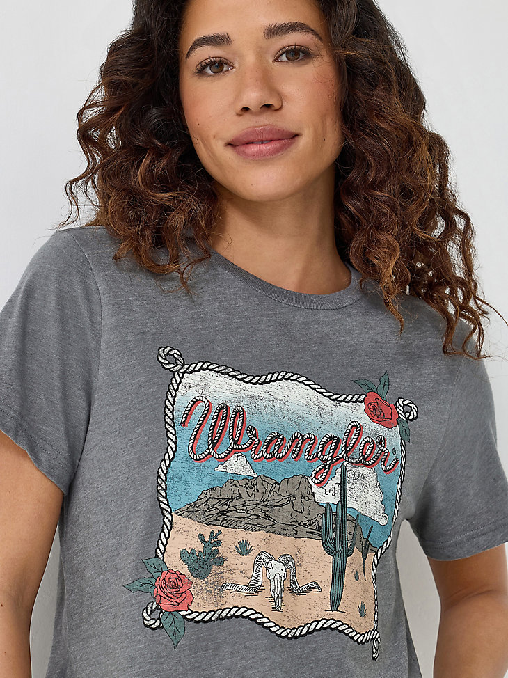 damen-t-shirt mit seil-wüsten-grafik asphalt