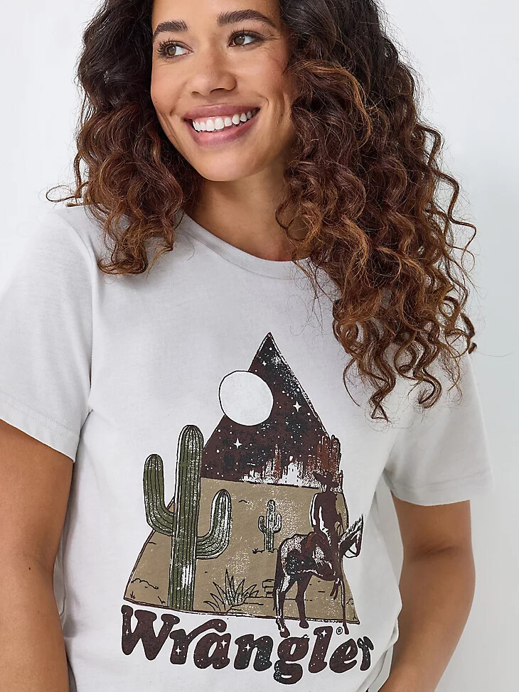 damen-t-shirt mit wüstenabenteuer-grafik lunar rock