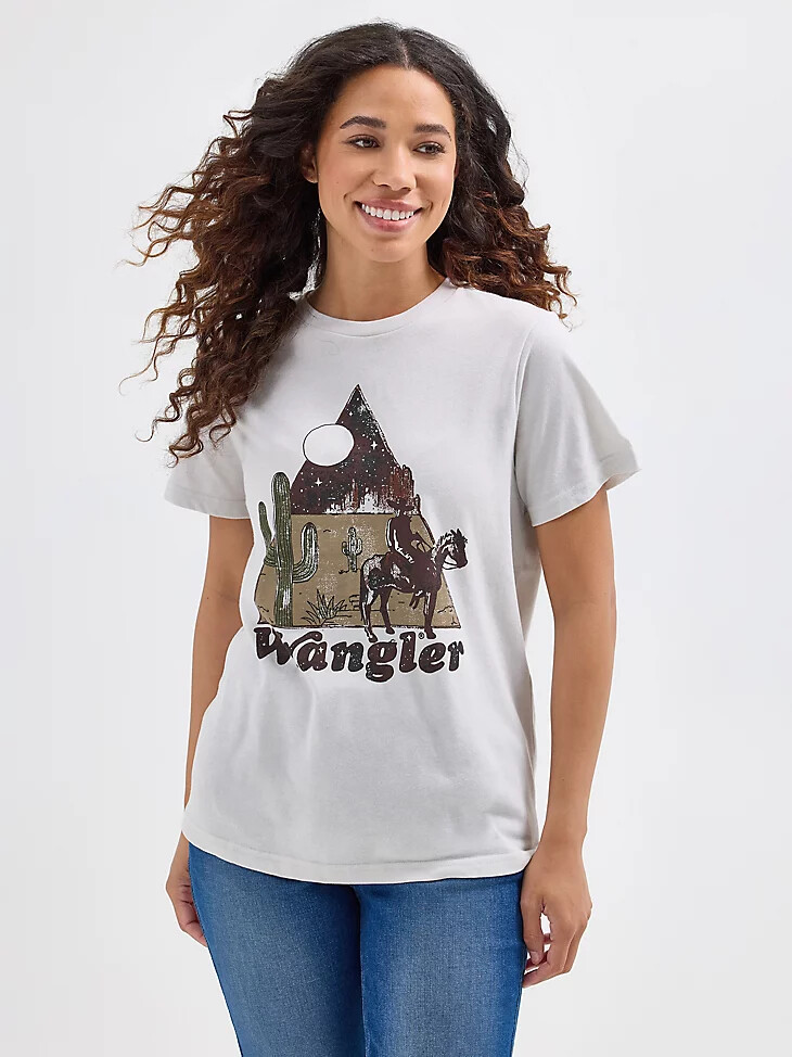 damen-t-shirt mit wüstenabenteuer-grafik lunar rock