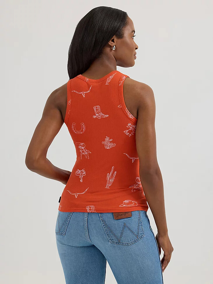 wrangler damen-tanktop mit print schmal geschnitten rot icon