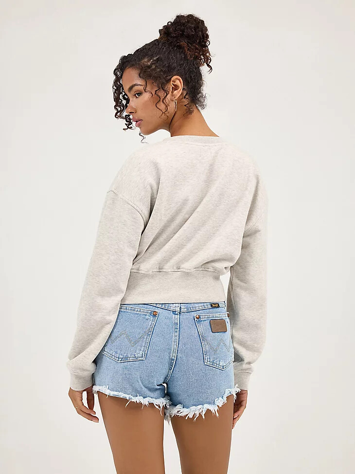 damen-crop-sweatshirt lässig geschnitten vintage weiß