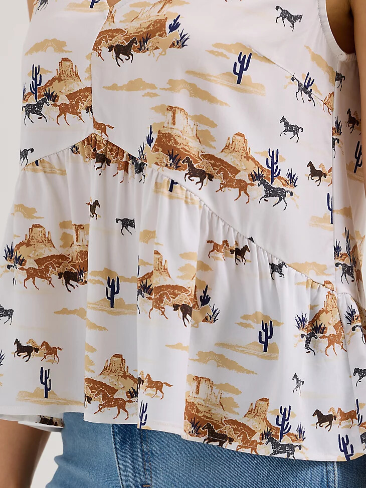 wrangler tanktop mit v-ausschnitt und schößchen für damen wüstenmuster