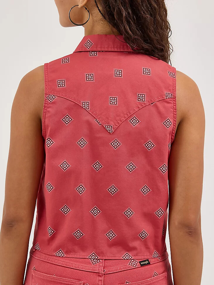damenbluse mit bindeband vorne und print diamond bay