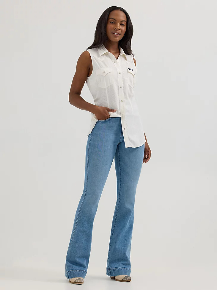 wrangler retro tanktop für damen weiß mit strukturmuster schmal geschnitten western-stil druckknöpfe