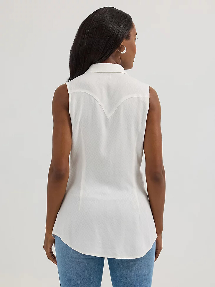 wrangler retro tanktop für damen weiß mit strukturmuster schmal geschnitten western-stil druckknöpfe