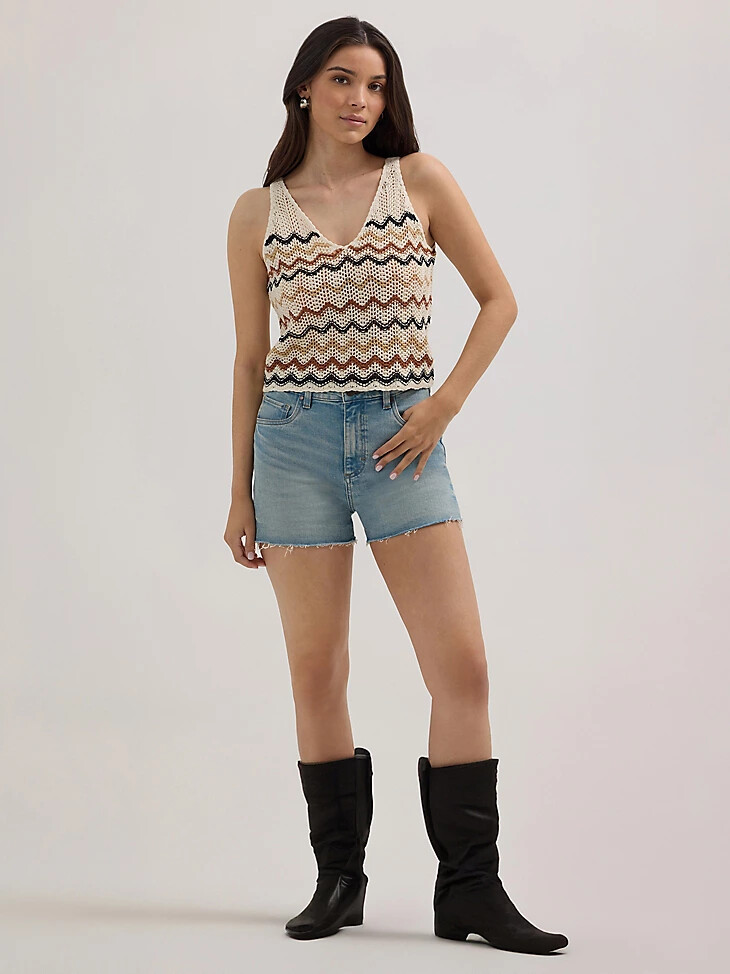 wrangler häkelpullover tanktop für damen chevron-muster weiß