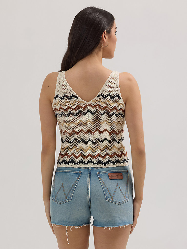 wrangler häkelpullover tanktop für damen chevron-muster weiß