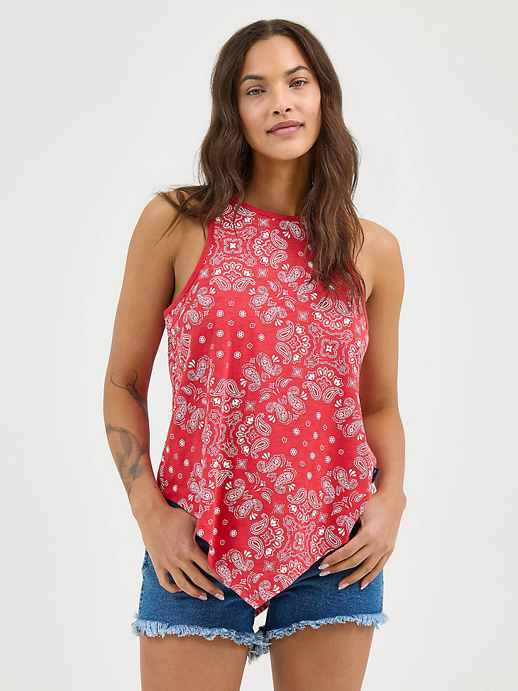damen wrangler tanktop mit allover-bandana-print rot