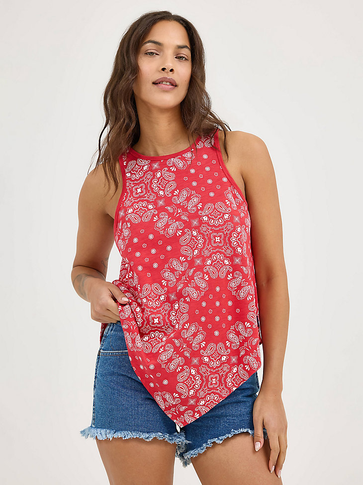 damen wrangler tanktop mit allover-bandana-print rot