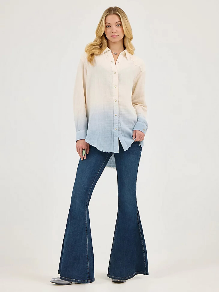 wrangler x lainey wilson gauzy dip-dye western snap shirt dip -dyed