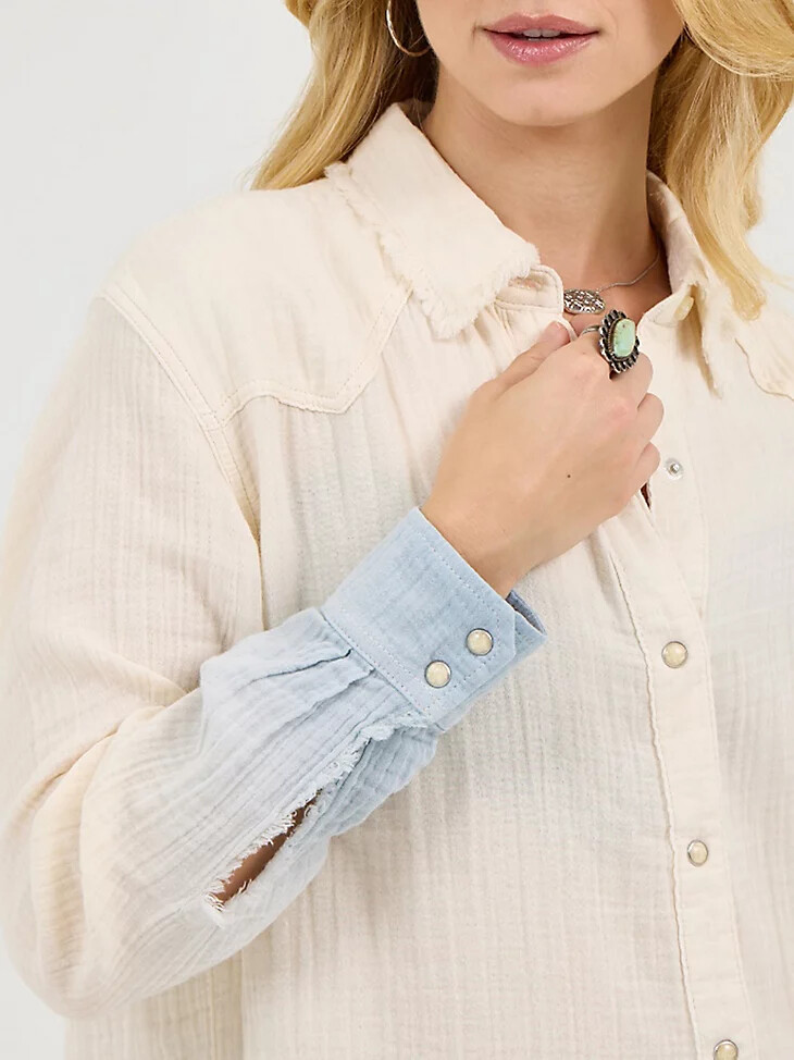wrangler x lainey wilson gauzy dip-dye western snap shirt dip -dyed