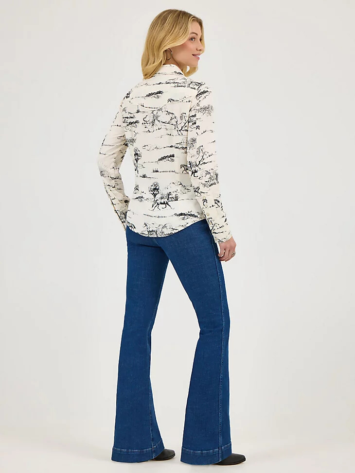 wrangler x lainey wilson country toile western-hemd mit druckknöpfen landschaftsdruck