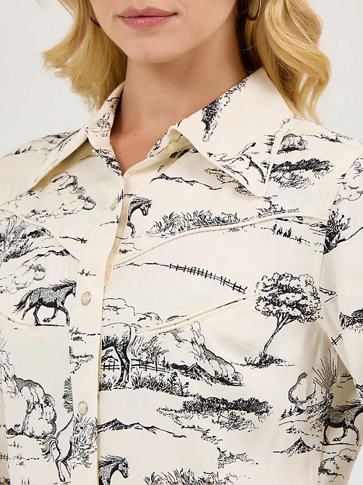 wrangler x lainey wilson country toile western-hemd mit druckknöpfen landschaftsdruck