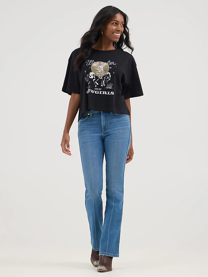 wrangler x yellow rose by kendra scott boxy crop tee schwarz