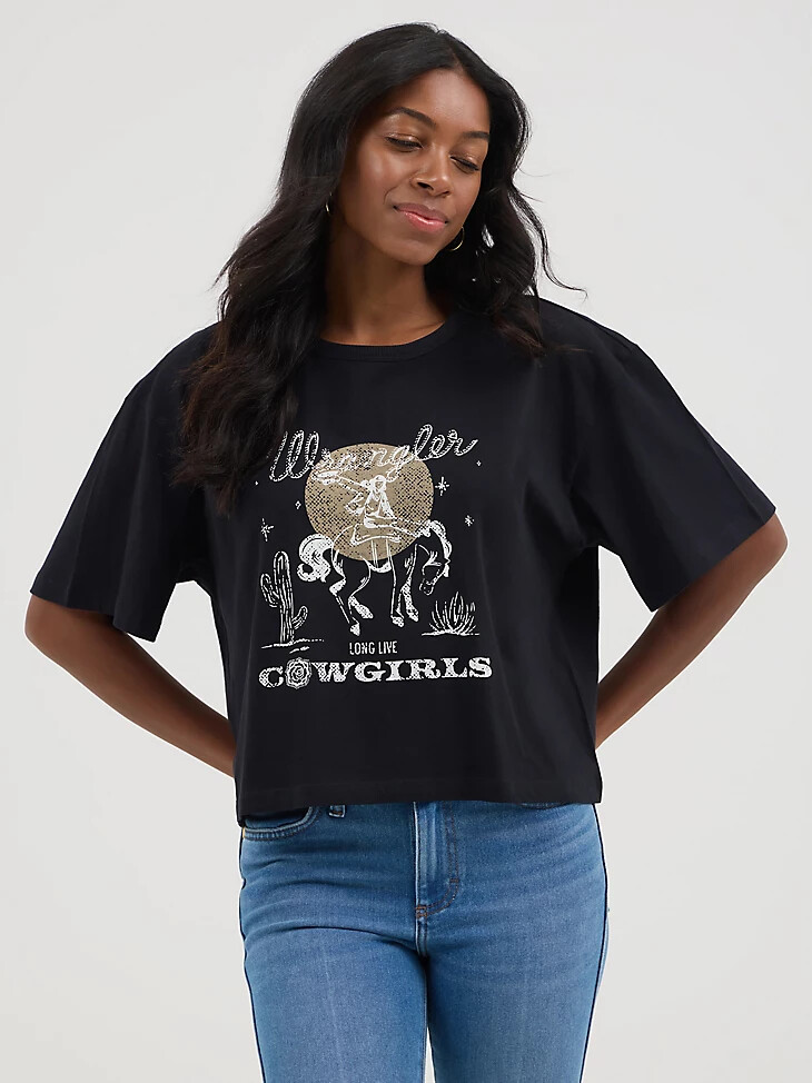 wrangler x yellow rose by kendra scott boxy crop tee schwarz