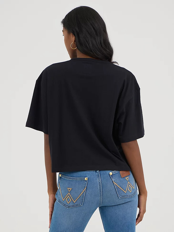 wrangler x yellow rose by kendra scott boxy crop tee schwarz