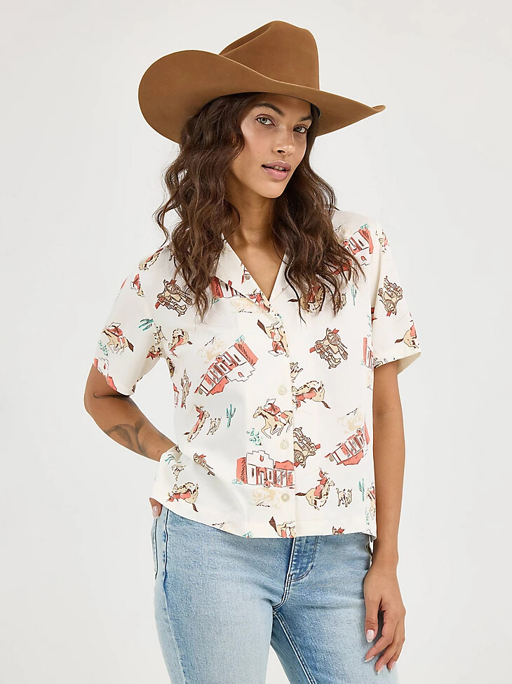 wrangler retro cowgirl camp shirt für damen scattered town