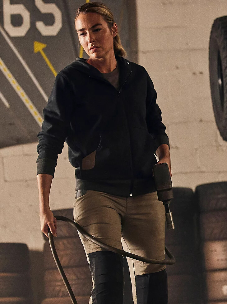 damen wrangler riggs workwear arbeits-kapuzenjacke mit durchgehendem reißverschluss schwarz
