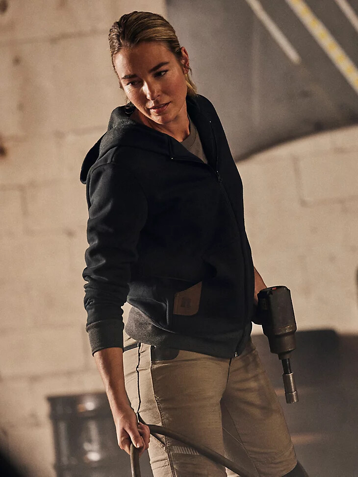 damen wrangler riggs workwear arbeits-kapuzenjacke mit durchgehendem reißverschluss schwarz