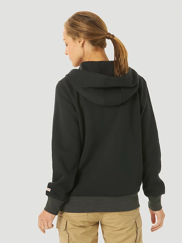 damen wrangler riggs workwear arbeits-kapuzenjacke mit durchgehendem reißverschluss schwarz