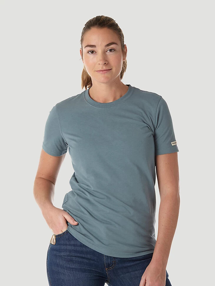 wrangler riggs workwear kurzarm-performance-t-shirt für damen seegrün