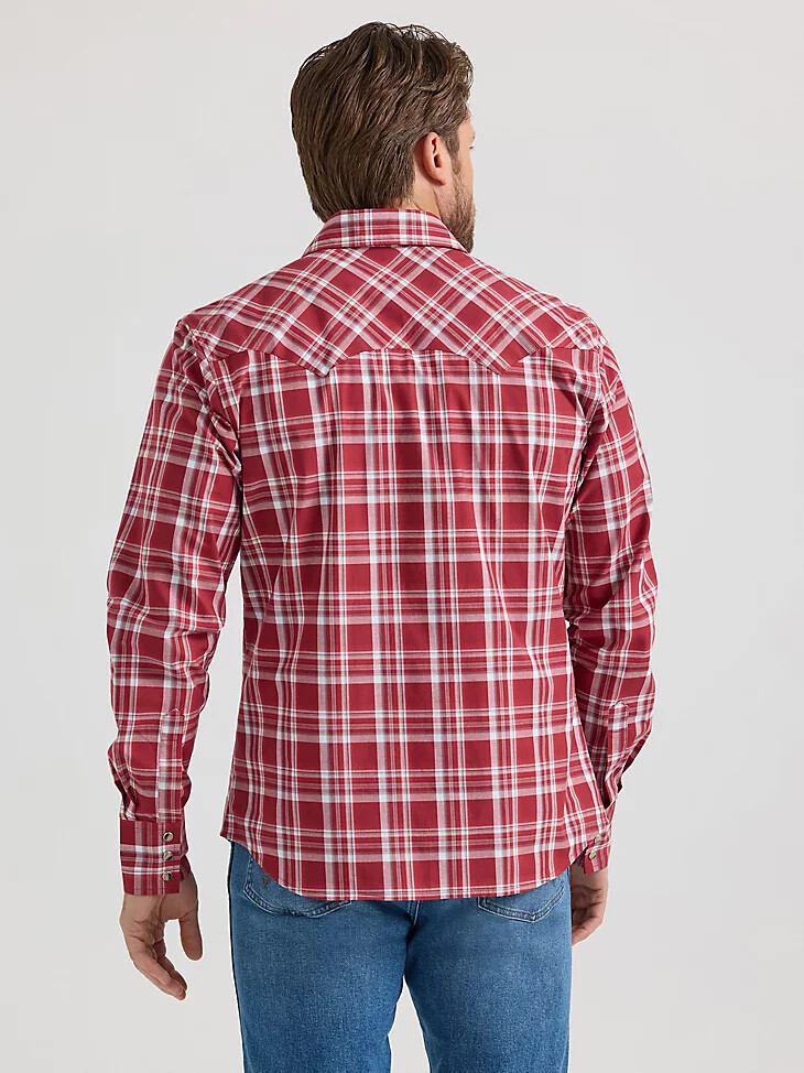 wrangler retro herren langarm-westernhemd mit sägezahnmuster druckknopftasche und tasche scarlett