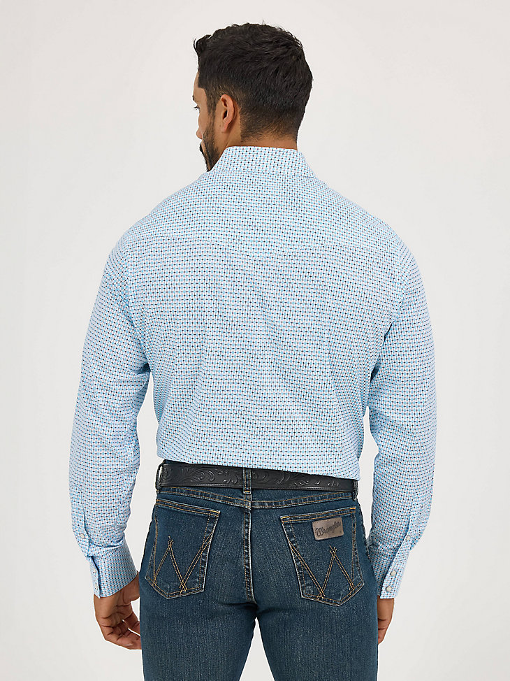20x competition advanced comfort langarm-westernhemd mit zwei taschen und druckknöpfen für herren blau zaun