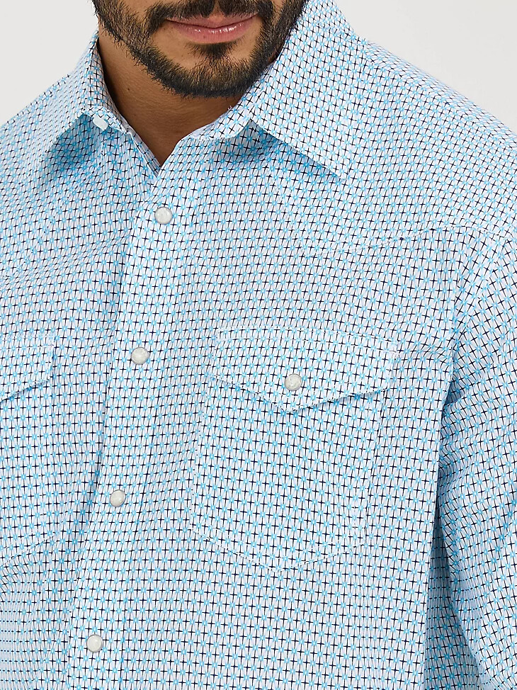 20x competition advanced comfort langarm-westernhemd mit zwei taschen und druckknöpfen für herren blau zaun