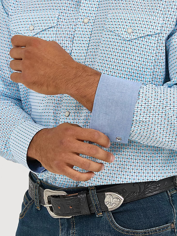 20x competition advanced comfort langarm-westernhemd mit zwei taschen und druckknöpfen für herren blau zaun