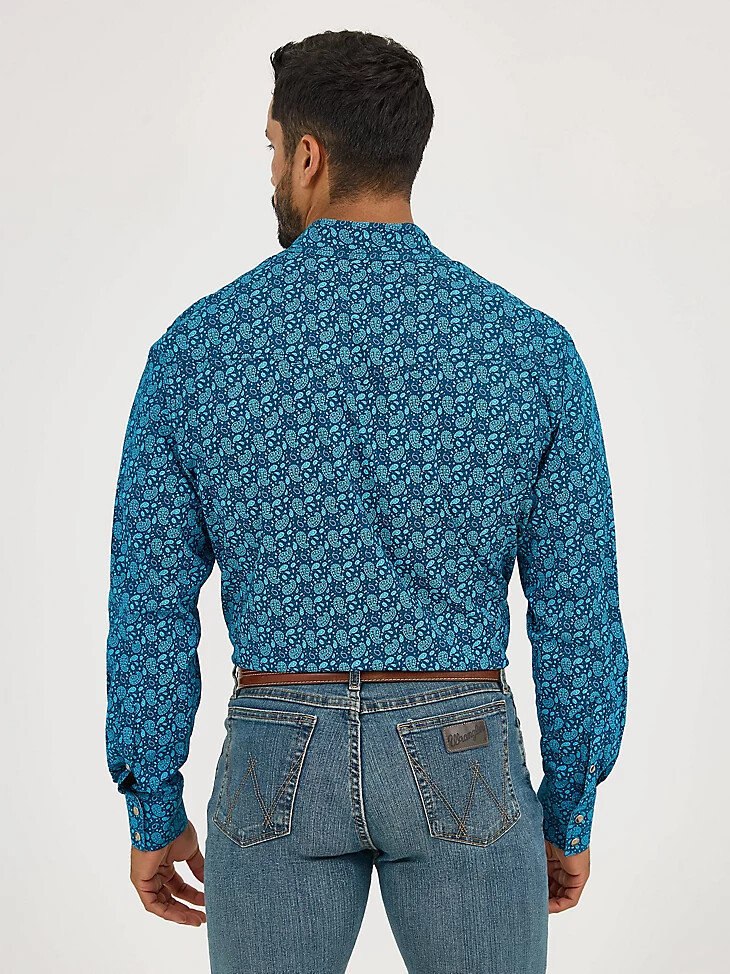 20x competition advanced comfort langarm-westernhemd mit zwei taschen und druckknöpfen für herren paisley-türkis