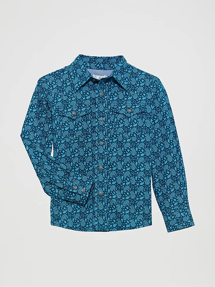 wrangler 20x advanced comfort westernhemd mit druckknöpfen für jungen paisley-türkis
